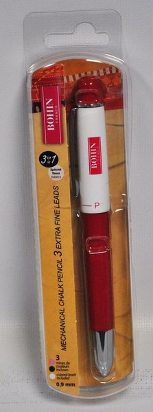 Bohin Mechanical Extra Fine Chalk Pencil with 3 Leads, Dark Pink and White