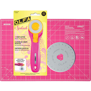 Olfa CUTCOMBO18, Cut Combo Assortment 2018, Emperor Pink Splash Rotary Cutter, 12" x 18" Pink Olfa Rotary Mat, 45mm replacement blade