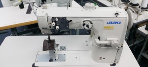 Juki PLC-2760 Double Needle Post-bed Unison-feed Lockstitch Machine with Vertical-axis Large Hook, Assembled Power Stand, Servo Motor, Requires Air