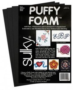 Sulky PF2-44102 Puffy Foam Raised Stabilizer Topping, Sheets 2mm Thick, Black, 3Pk of 6" x 9" pieces