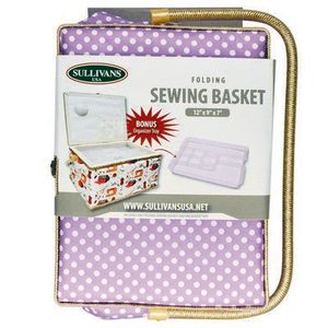 Sullivans SUL70033 Folding Sewing Basket Polka Dot Purple and White