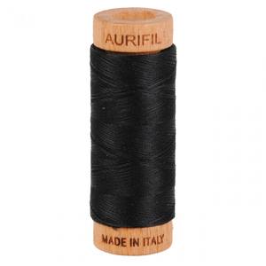 Aurifil 1080-2692, Cotton Mako Thread 80wt 280m 306yards Spool BLACK