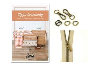 Sallie Tomato STPOM4, Zippy Crossbody Pattern and Kit, Hardware Kit, #5 Zippers by the Yard, Beige Tape with Antique Coil