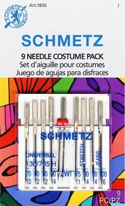 Schmetz S-1850 Costume Needle Combo 9 Pack, 4 Universal (70/10, 80/12, 90/14) 2 Stretch (75/11, 90/14) 2 Jeans (90/14, 100/16) 1 Twin (2.0/80)