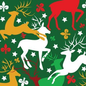 Fabric Finders 2279 Reindeer and Fleur-de-lis Fabric Red, Green and Yellow  60″ wide bolt