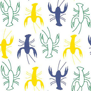 Fabric Finders 2077 Crawfish Fabric Purple, Kelly and Gold 60″ wide bolt
