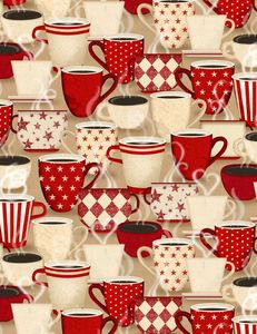 Wilmington Prints 1828 82588 223 Coffee Time Packed Cups Tan