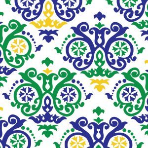 Fabric Finders 2269 Mardi Gras Scroll Fabric: Green, Purple and Gold 60″ wide bolt