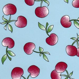 Fabric Finders 2002 Cherry Print Fabric – Turquoise 60″ wide bolt
