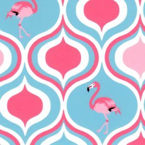 Fabric Finders 1875 Flamingo Print Fabric: Coral and Turquoise by the yard