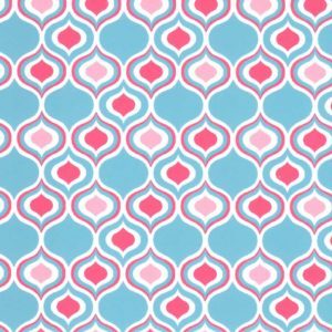Fabric Finders 1877 Ogee Fabric: Coral and Turquoise by the yard