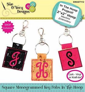 Sue O'Very Designs SWAST112 Square Monogrammed Key Fobs ITH Embroidery Designs CD