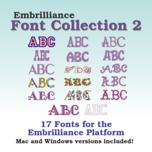 Embrilliance EFN02, Fonts Collection 2 for Embrilliance Essentials Embroidery Softwar: Including Varsity, Florida, Frisco, Full Block, Pearl, and more!