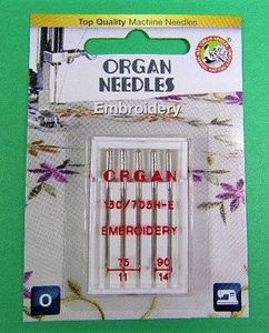 15x1st, HAx1St, Organ ORG5470-000, Organ Embroidery Assorted Needles Carded/5 Needles, 3-75/11, 2-90/14