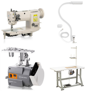 Reliable 3200TN, 1/4" Double Needle Feed, Sewing Machine, Stand, 7/13mm Lift, Auto Oil, 8220B, Big M Bobbin, DC Motor Stand, 4000 SPM, 100 Needles, UberLight