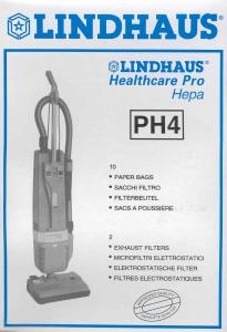 Lindhaus PH4 Package of 10 Vacuum Cleaner Bags & 2 Filters for HealthPro HEPA 12, CH Pro & RX Hepa Models