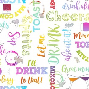 3 Wishes Fabric 3WI18018-WHT-CTN-D MIXOLOGY - WORDS (GLITTER)