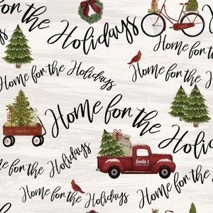 3 Wishes Fabric 3WI18105-BGE-CTN-D HOME FOR THE HOLIDAYS - WORDS & TRUCKS