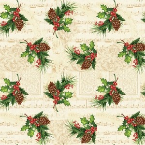 3 Wishes Fabric HEG9516-44 Christmas Legend Holly Leaf & Berry