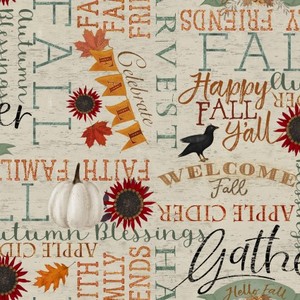 3 Wishes Fabric 3WI18119-BGE-CTN-D Happy Fall Words