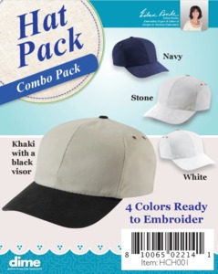 Variety Pack of Hats, DIME, SKU HCH001, Ship US Mail, Variety Pack of Hats, Designs In Machine Embroidery, SKU HCH001, DIME HCH001 Hat Four Combo Pack for Magnetic Hoop Hat Clip for DIME Snap Hoop with Sticky Stabilizers, Mix or Match Cap Colors