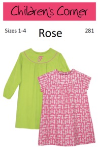 Children's Corner, CC281S, CC281L, Rose, Sewing Pattern, Sizes 1-4 and 5-8, Children's patterns, Classic Children's sewing patterns