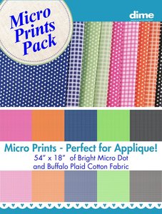 103227: DIME PMPFAB001 Micro Prints Fabric Pack Bright Micro Dot and Buffalo Plaid Cotton Fabric, 54" x 18"
