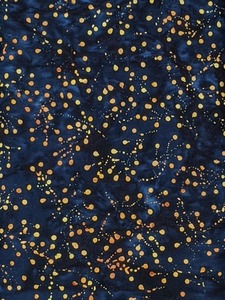 Batik Textiles 0212– Navy Blue Gold Fairy Dots Jewels of the Islands Fabric Blenders