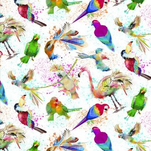 3 Wishes Tropicolor Birds 3WI19373-WHT-CTN-D Vibrant Birds - Digital Print