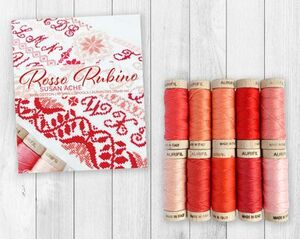 Aurifil SA30RR10 Susan Ache Rosso Rubino Thread Set, 10 Spools of Cotton Floss +Bonus cross stitch sampler
