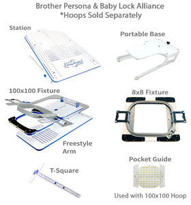 Mighty, Hoops, BR-PR1-KIT, Brother, PRS100, Starter, Kit, Mighty Hoops BR-PR1KIT Brother PRS100 Starter Kit, Hoopmaster Station, Portable Base, 100x100 Fixture, Freestyle Arm, T-Square,8x8" Mighty Hoop, Guide