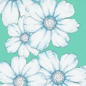 Fabric Finders 2371 Aqua Floral Fabric: Blue & White