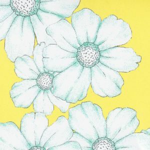 Fabric Finders 2372 Yellow Floral Fabric: Aqua and White