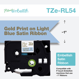 Brother TZERL54 P-touch Embellish Gold on Light Blue Satin Ribbon ~1” (24mm) x 13.1’ (4m)