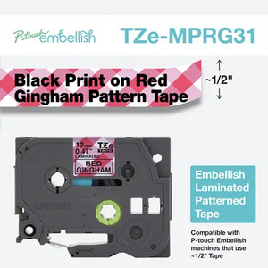 Brother TZEMPRG31 P-touch Embellish Black on Red Gingham Pattern Tape 12mm (~1/2") x 4m