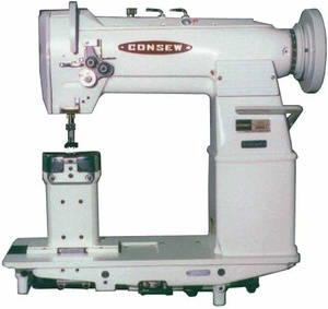 1439: Consew Model 389RB-2, 7"H Post Bed, Walking Foot Double Needle Feed Sewing Machine/Stand