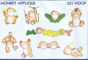 Smartneedle Monkey Applique Collection 5X7 Embroidery Designs Multi-Formatted CD