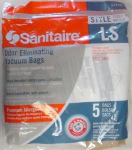 Sanitaire, 63256-10, 5 Pack, Style LS, Arm & Hammer, Vacuum Cleaner Bags, Odor Eliminating, Sanitaire 63256-10, 5Pk Style LS Arm&Hammer Vacuum Cleaner Bags for 5800, 5815, 5713, Pemium Allergen Filtration for Oders from Mold Bacteria & Fungi