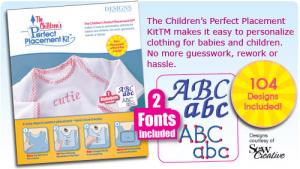 Designs In Machine Embroidery, PPKC0010, Children’s Perfect Placement Kit, 16 Plastic Templates, 30 Target & 6 Text Stickers, 12 Page Book, 104 Designs