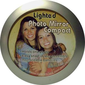 Acrylic Custom Photo or Kiwi Paper Lighted Compact Mirror Metal Frame