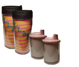 Kiwi 2 Acrylic Custom Photo or Kiwi Paper Insert Cups & 2 Sippy Cups