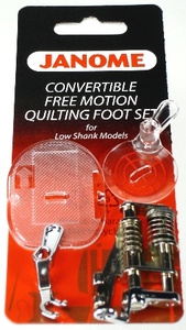 Janome 76 202002004 4pc Free Motion Quilting Foot Feet Set, Open & Closed Toes, Clear Feet Low Shank Convertible