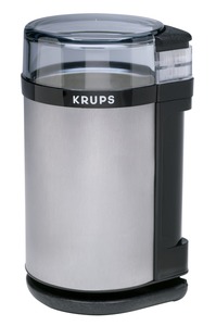 Krups GX4100-11 Coffee and Spice Mill, Brushed Stainless Steel, Grinder and Blades, 140W, 3oz Beans Capacity, Course to Fine, Safety Lid, Minces Herbs