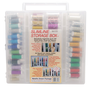 -SULKY SLIMLINE ASST, Sulky Metallic 84 Spool x 180Yd Embroidery Thread Dream Package-SUL885-07, Full Case of 24 Slivery plus 24 Holoshimmer and 38 Original Metallic spools