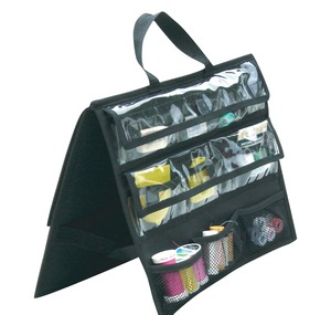 Tutto 0963A Black Nylon Tool Bag for Notions Storage 15x11x1in, Self Standing, Vinyl Side Pockets