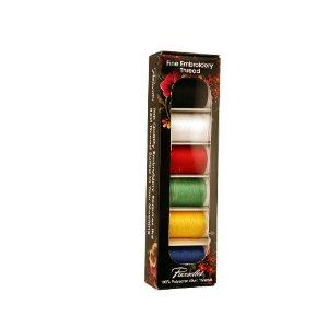 Brother Pacesetter SAEP706 100% Polyester Embroidery Thread Kit, 6-Pack of 600 yards each, double snap spools, black, white, red, blue, green, yellow