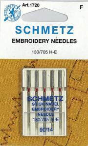 Schmetz S1720 Machine Embroidery Needles 5 Pack, Size 14/90, 130/705H-E, Large Eye