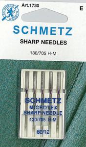 Schmetz S1730 Microtex Sharp Needles 5 Pack of Size 12/80 for Microfibers