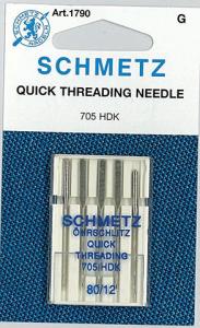 Euro-Notions Quick Self Threading Machine Needles, Size 12/80 - 5 pack