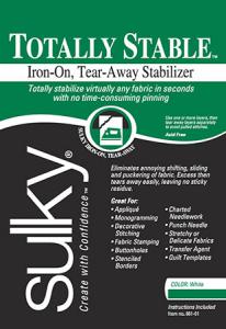 Sulky Totally Stable Iron on Fusible TearAway Embroidery Stabilizer 20in x  25Yd Bolt, White 661-25 or Black 662-25 - New Low Price! at